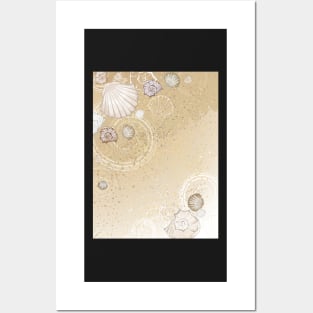 Seashells on the Sand Background Posters and Art